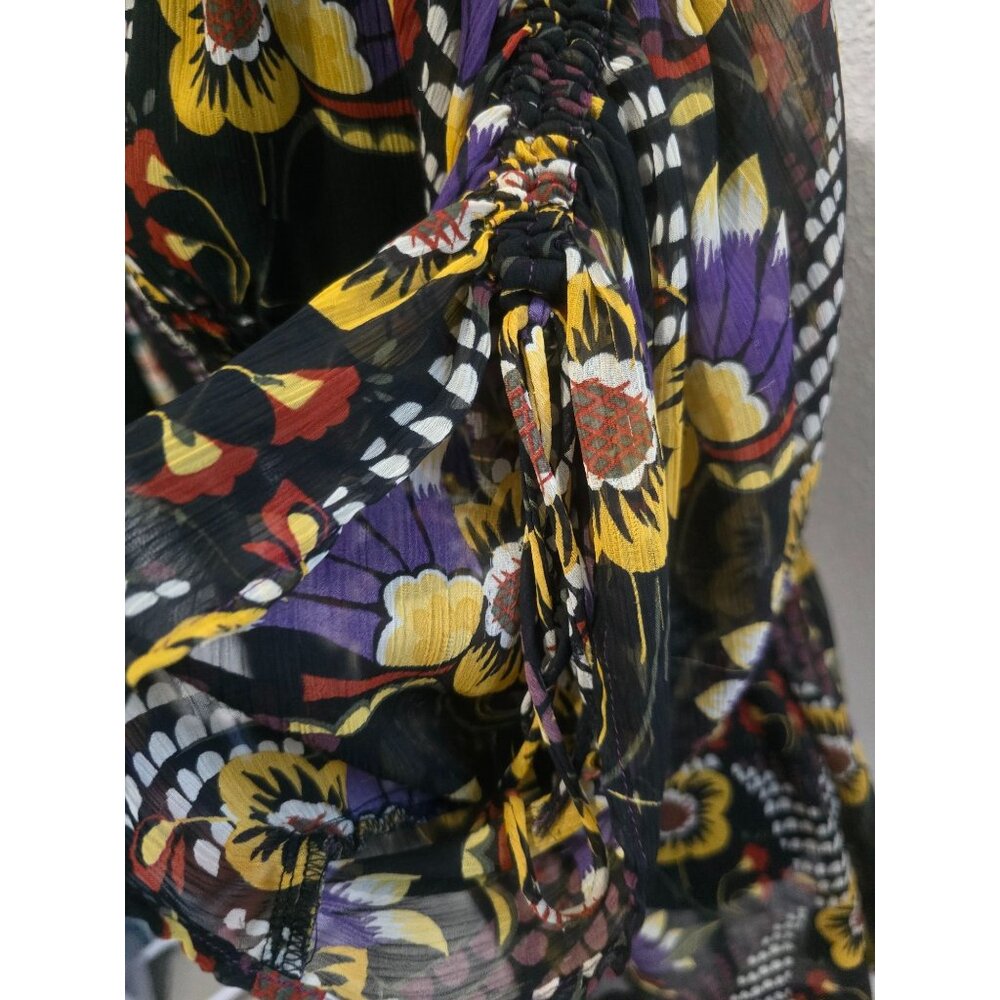 Floral Sheer V-Neck Tunic Dress With Elastic Waist & 3/4 Sleeves Size M - Picture 5 of 9